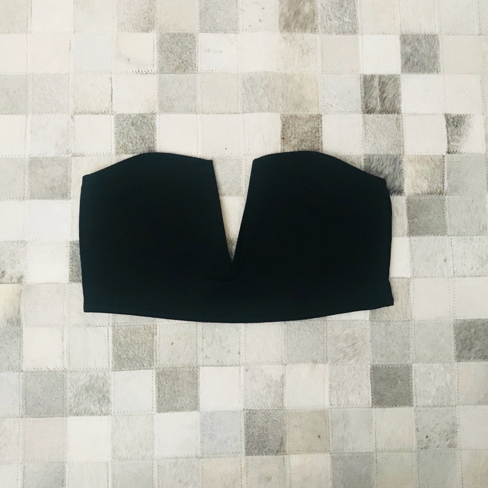 Black crop top bandeau deep v lf strapless tobi